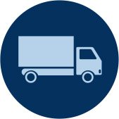 Wei&szlig;es Nutzfahrzeug-Symbol in einem blauen Kreis